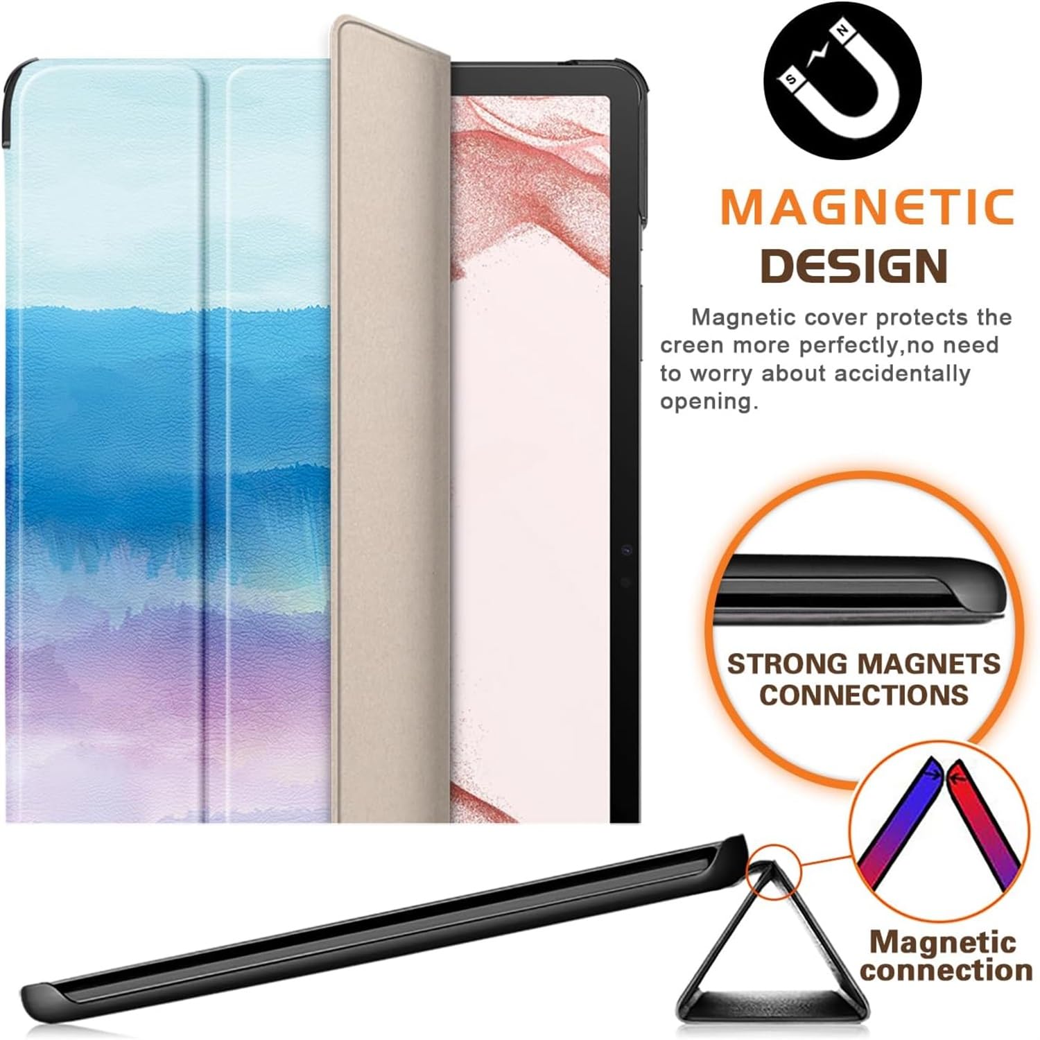 UUcovers Samsung Galaxy Tab S9 Case 11 inch 2023 Lightweight Tri-Fold Folio Stand PU Leather Shockproof Auto Wake Sleep Beach Ocean Blue - View 8 of 9