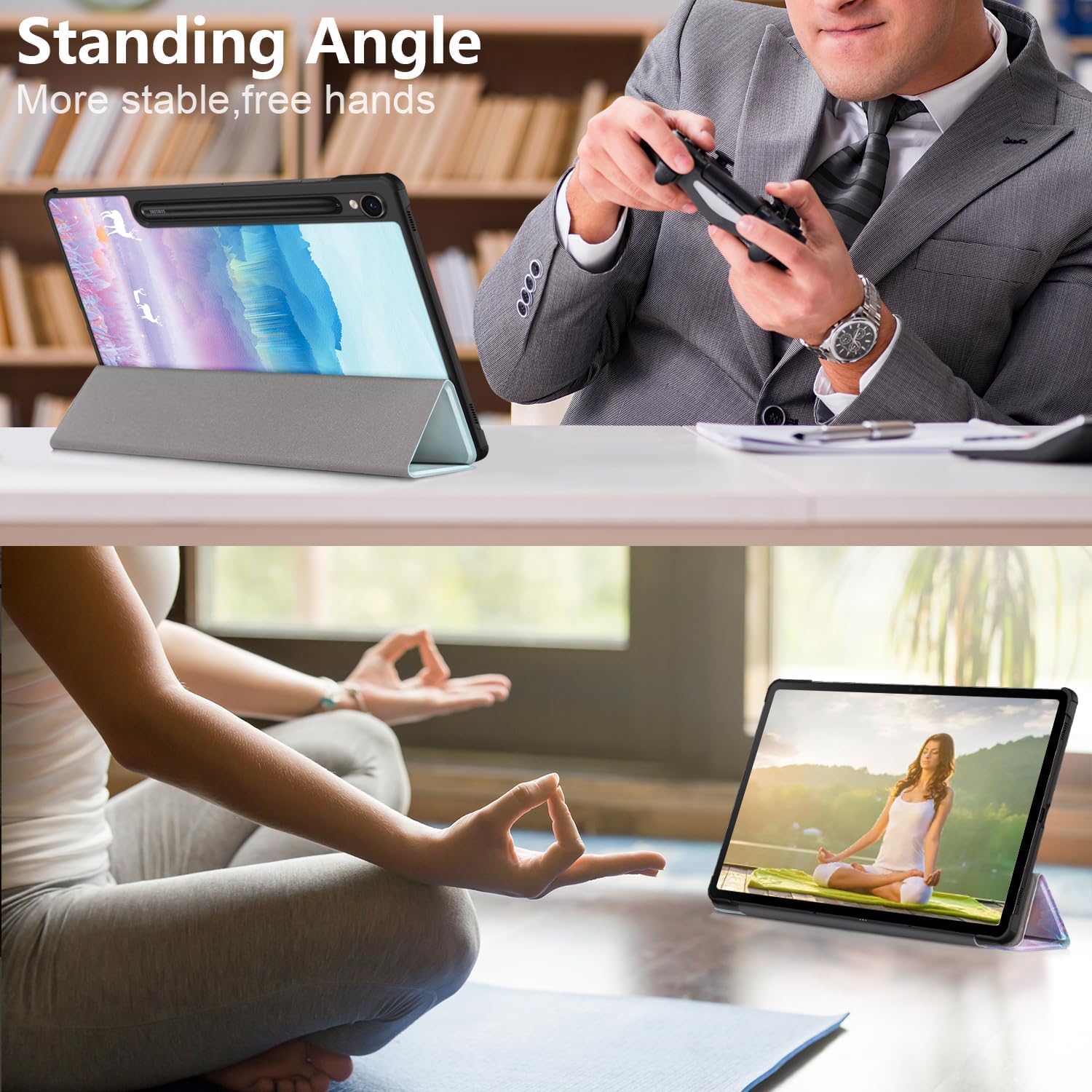 UUcovers Samsung Galaxy Tab S9 Case 11 inch 2023 Lightweight Tri-Fold Folio Stand PU Leather Shockproof Auto Wake Sleep Beach Ocean Blue - View 9 of 9