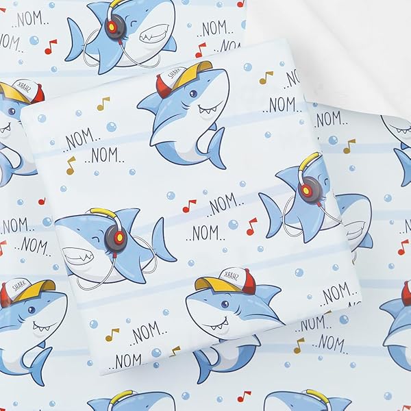 Apol Baby Shark Gift Wrapping Paper for Boys and Girls 4 Sheets 20x28 Inches Ideal for Baby Showers Birthdays and Newborn Celebrations