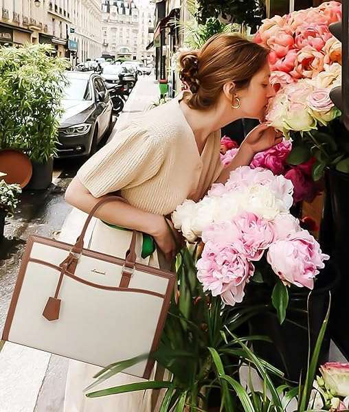 LOVEVOOK "LOVEVOOK 15.6" Laptop Tote Bag for Women - Lightweight Canvas Briefcase & Travel Handbag Set in Beige-Brown" - View 3 of 10