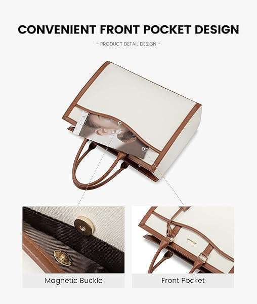 LOVEVOOK "LOVEVOOK 15.6" Laptop Tote Bag for Women - Lightweight Canvas Briefcase & Travel Handbag Set in Beige-Brown" - View 4 of 10