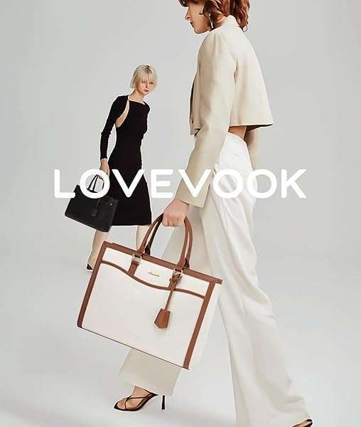 LOVEVOOK "LOVEVOOK 15.6" Laptop Tote Bag for Women - Lightweight Canvas Briefcase & Travel Handbag Set in Beige-Brown" - View 7 of 10