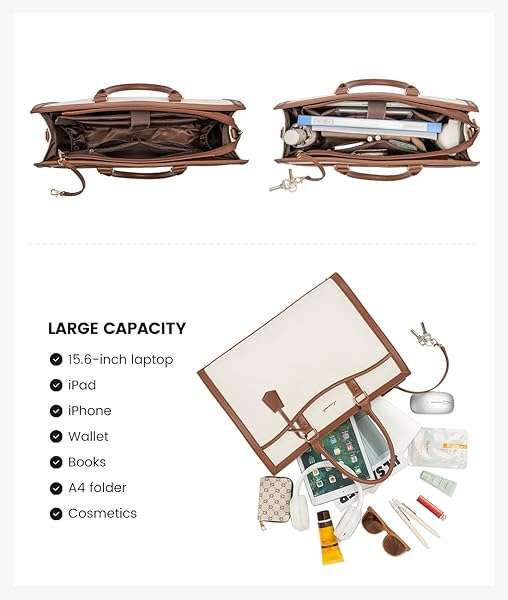 LOVEVOOK "LOVEVOOK 15.6" Laptop Tote Bag for Women - Lightweight Canvas Briefcase & Travel Handbag Set in Beige-Brown" - View 10 of 10