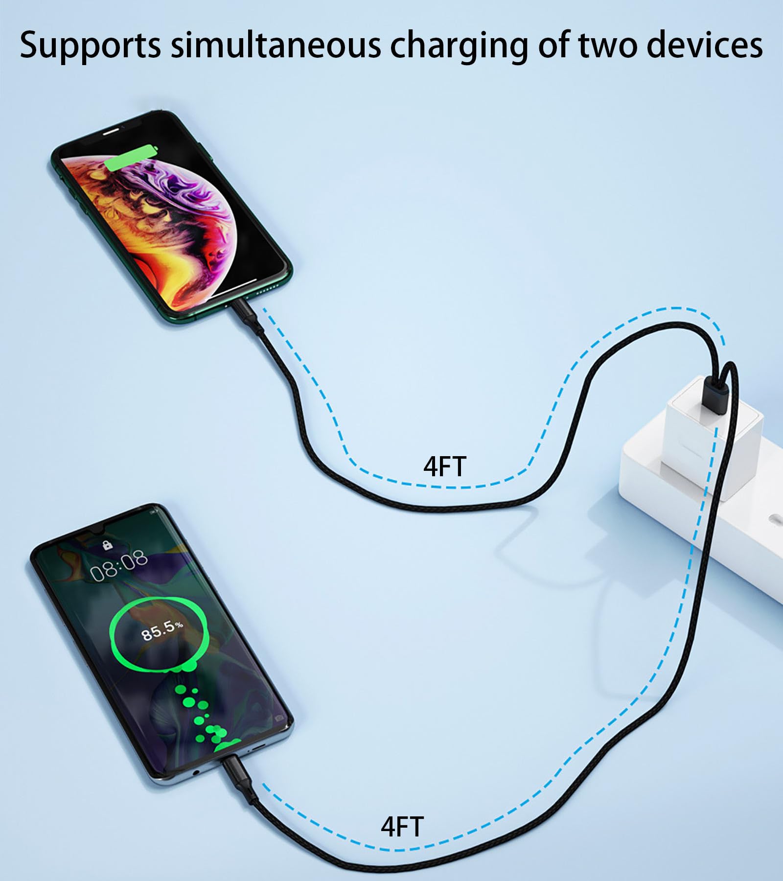 Awnuwuy Multi IP USB Cable 4FT 2Pack 2 in 1 iPhone USB Charger Nylon Cord Compatible with iPhone 14 Pro Max 13 Pro Max 12 11 Pro Max XR X - View 3 of 6