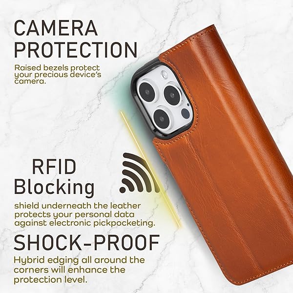 Bayelon Bayelon Leather Wallet Case for iPhone 15 Pro Max Detachable Magnetic Flip Cover Card Holder RFID Blocking Dark Brown MagSafe Compatible - View 7 of 11