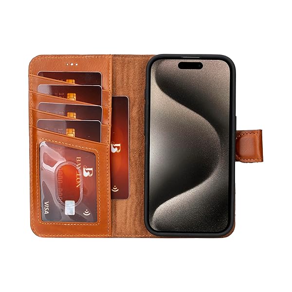 Bayelon Bayelon Leather Wallet Case for iPhone 15 Pro Max Detachable Magnetic Flip Cover Card Holder RFID Blocking Dark Brown MagSafe Compatible - View 9 of 11