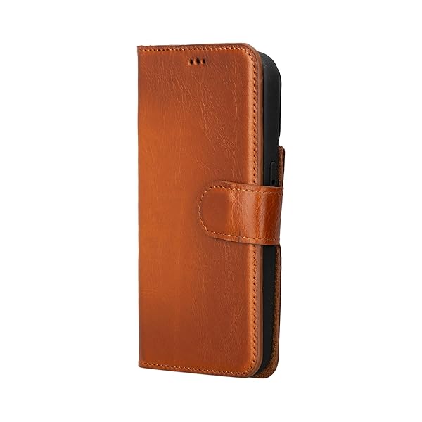 Bayelon Bayelon Leather Wallet Case for iPhone 15 Pro with Detachable Card Holder and RFID Blocking in Rustic Tan MagSafe Compatible - View 11 of 11