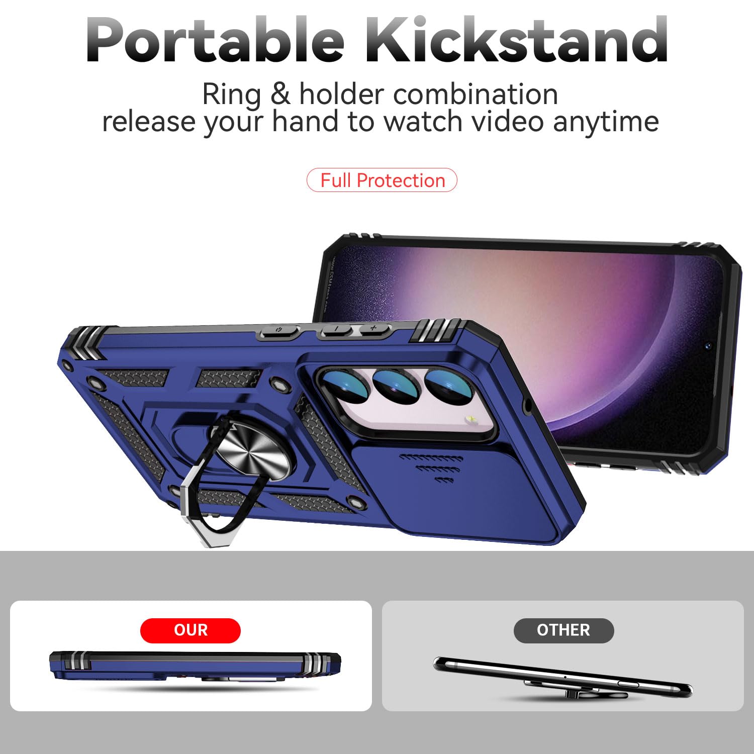 SunStory SunStory Military-Grade Phone Case for Samsung Galaxy S23 FE 5G with HD Screen Protector Slide Camera Cover and Rotated Ring Kickstand Purple - View 2 of 9