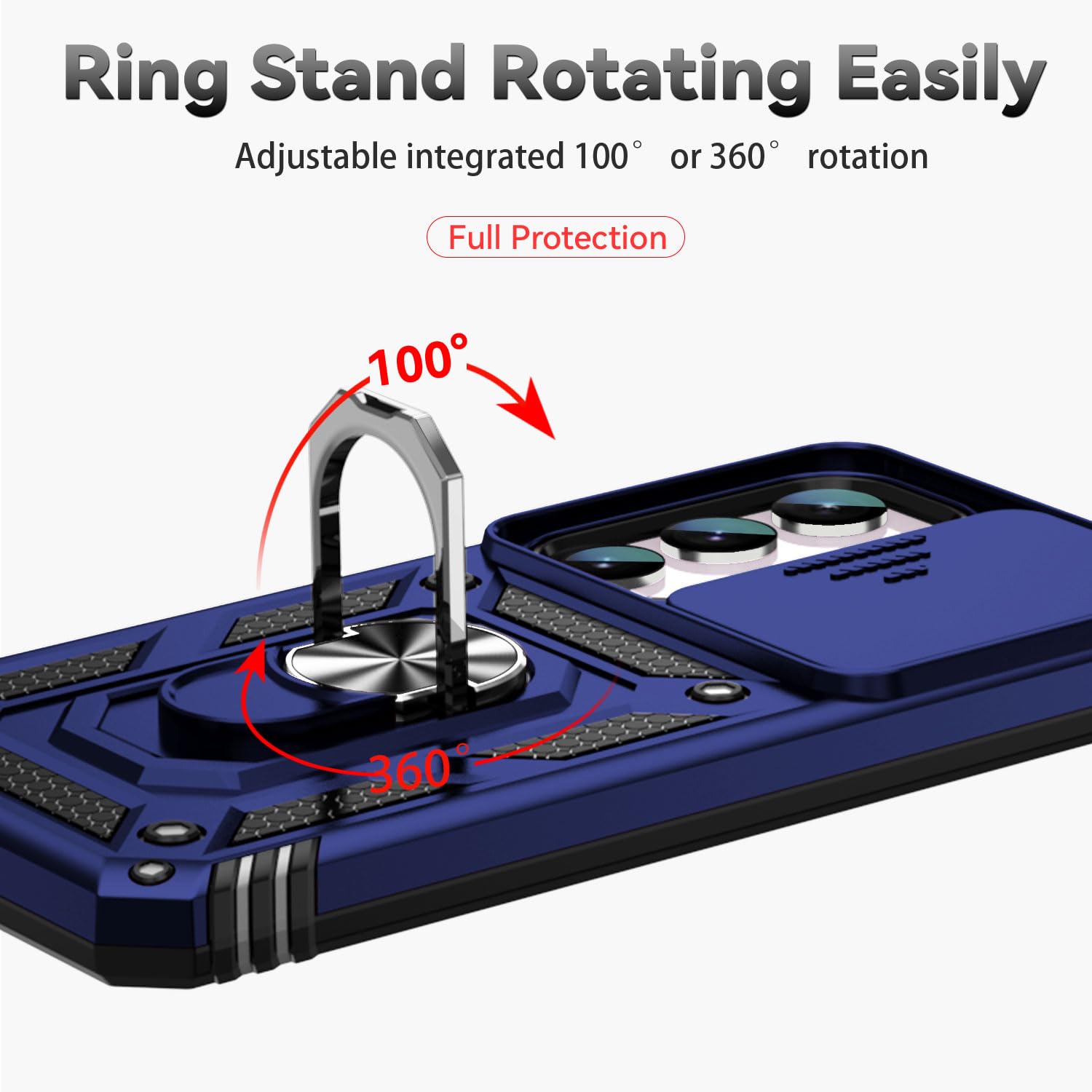 SunStory SunStory Military-Grade Phone Case for Samsung Galaxy S23 FE 5G with HD Screen Protector Slide Camera Cover and Rotated Ring Kickstand Purple - View 5 of 9