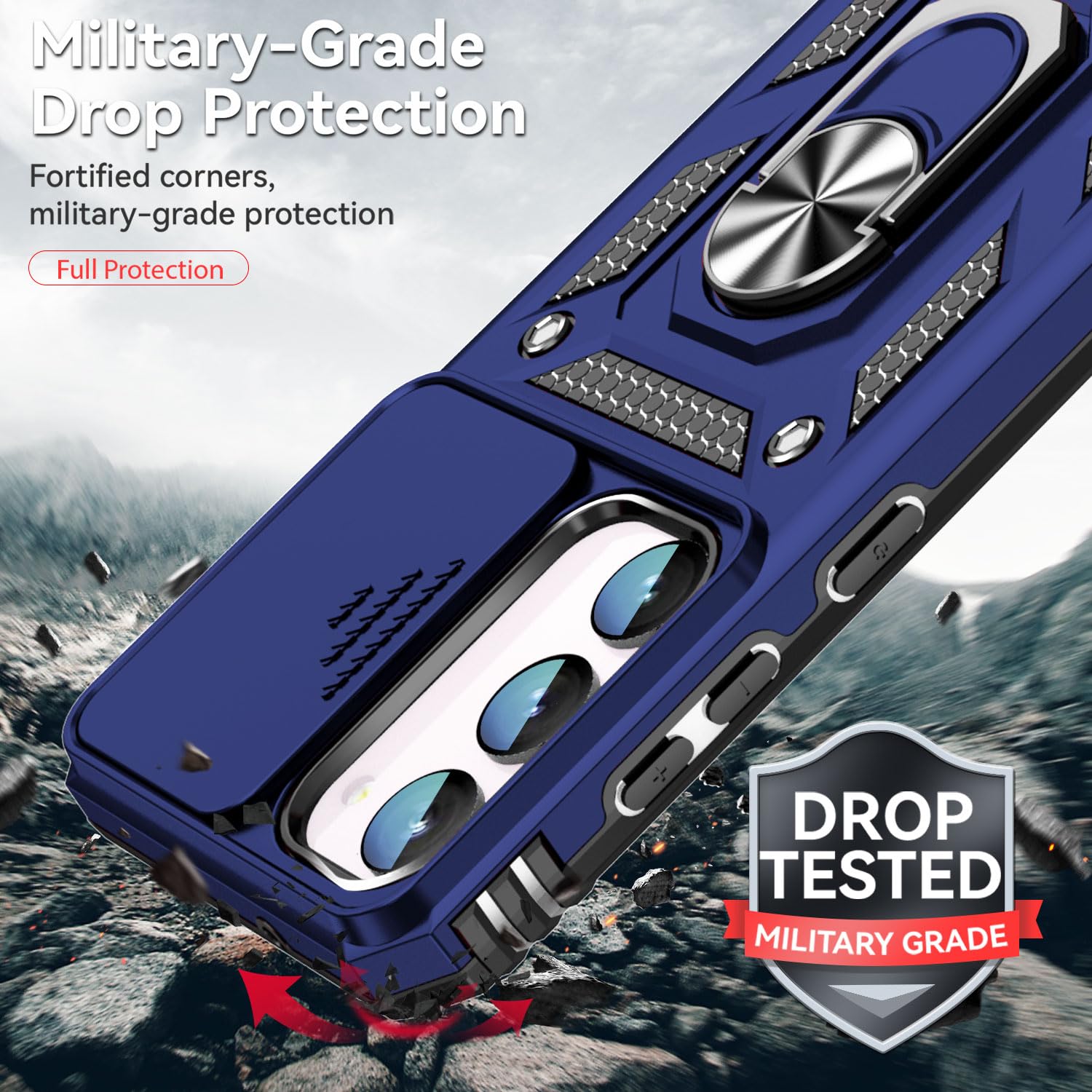 SunStory SunStory Military-Grade Phone Case for Samsung Galaxy S23 FE 5G with HD Screen Protector Slide Camera Cover and Rotated Ring Kickstand Purple - View 6 of 9