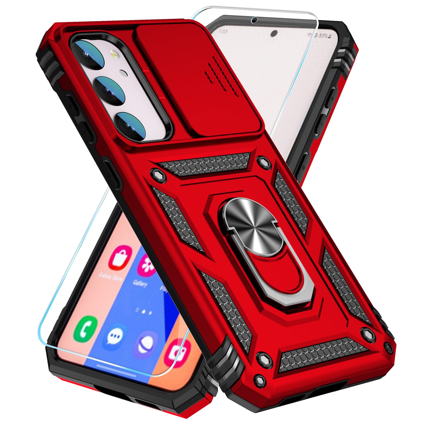 SunStory SunStory Military-Grade Phone Case for Samsung Galaxy S23 FE 5G with HD Screen Protector Slide Camera Cover and Rotated Ring Kickstand Purple - View 9 of 9