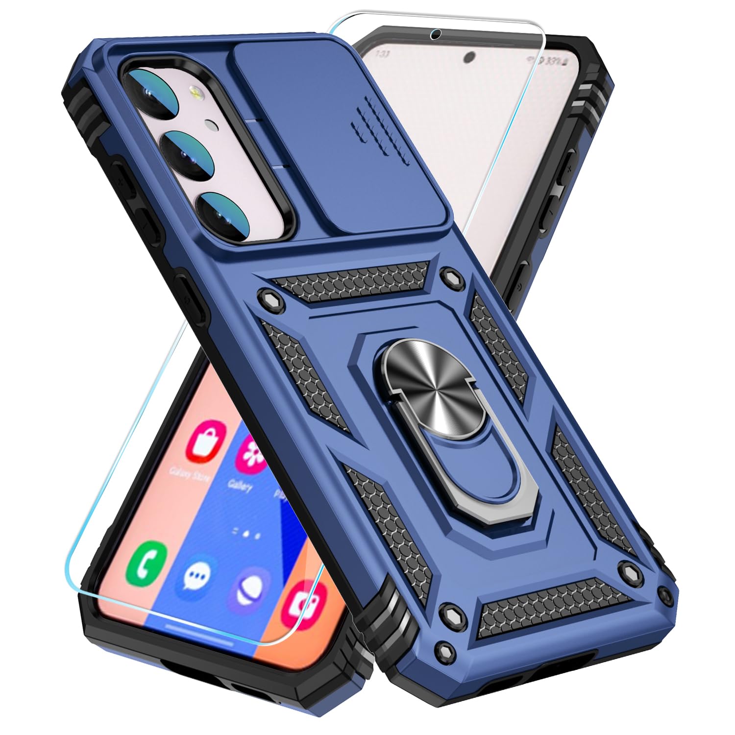 SunStory SunStory Military-Grade Phone Case for Samsung Galaxy S23 FE 5G with HD Screen Protector Slide Camera Cover and Rotated Ring Kickstand Purple