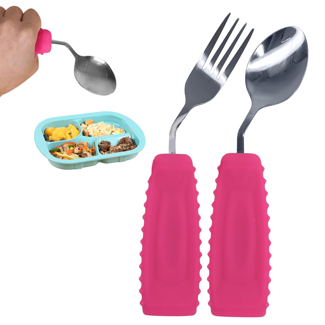 EZ Assistive Adaptive Utensils Set for Tremors and Parkinson Patients Spoon and Fork for Elderly Easy Grip Weight Utensils