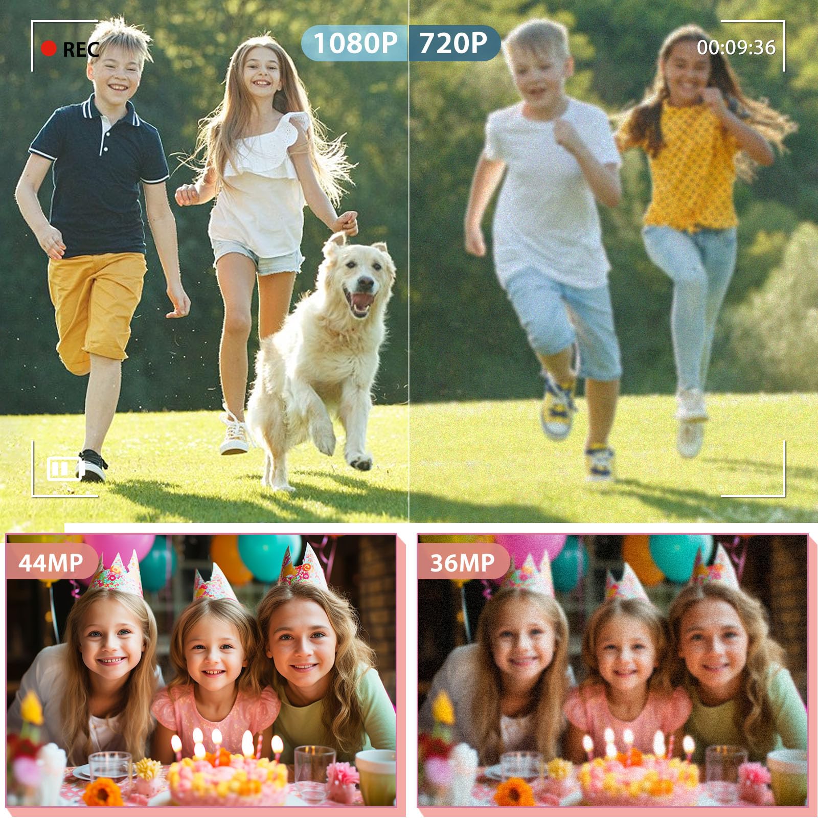 Sevenat FHD 1080P 44MP Kids Digital Camera with 32GB Card Neck Lanyard Compact Portable Point Shoot Camera for Teens in Pink - View 2 of 7