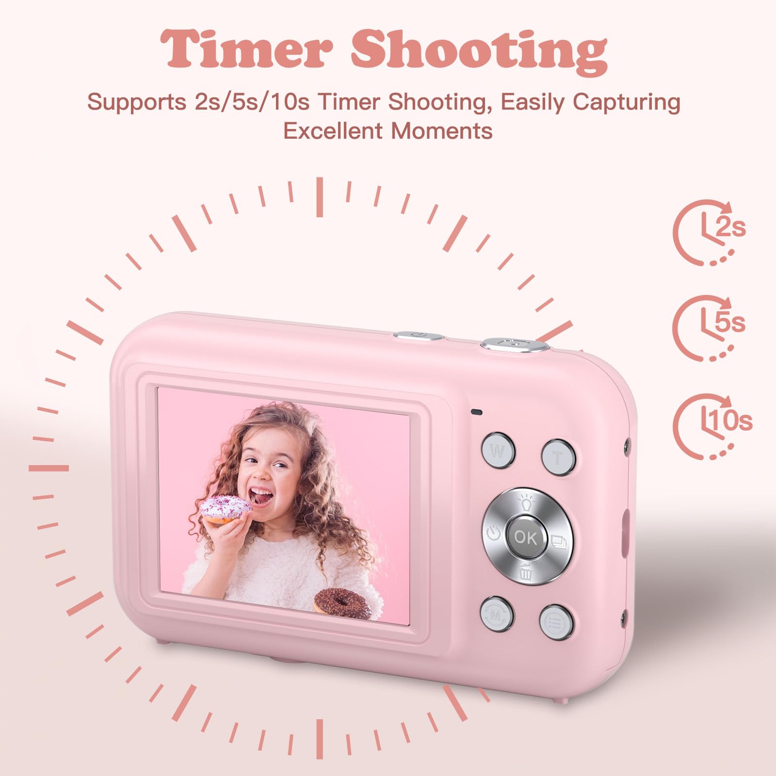 Sevenat FHD 1080P 44MP Kids Digital Camera with 32GB Card Neck Lanyard Compact Portable Point Shoot Camera for Teens in Pink - View 3 of 7