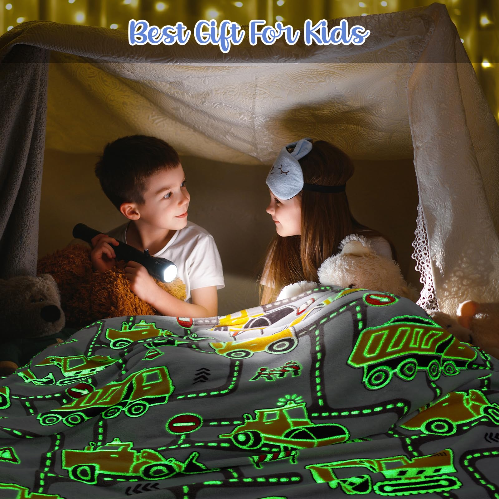 Levens Construction Truck Toys Glow in The Dark Excavator Blanket Birthday Gifts for Boys Age 1-14 Soft Throw 50x60 Decor for Kids and Teens - View 2 of 7