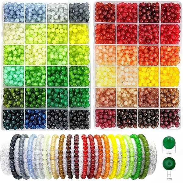 Gaspletu 2600PCS 6mm Glass Beads Jewelry Making Kit 48 Colors Crystal Beads for Bracelets Christmas Colors Round Beads Ideal for Beginners