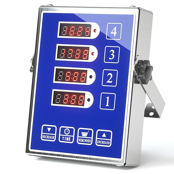Commercial Kitchen Timer 4 Channels Digital Cooking Timer Loud Alarm Heavy Duty Stainless Steel Waterproof Panel Memory Function