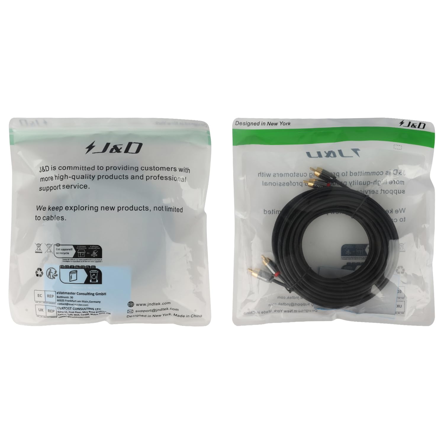 J&D J&D 30 FT RCA Male to Male Stereo Audio Cable Gold-Plated for Home Theater HDTV Amplifiers Hi-Fi Systems Speakers - View 7 of 7