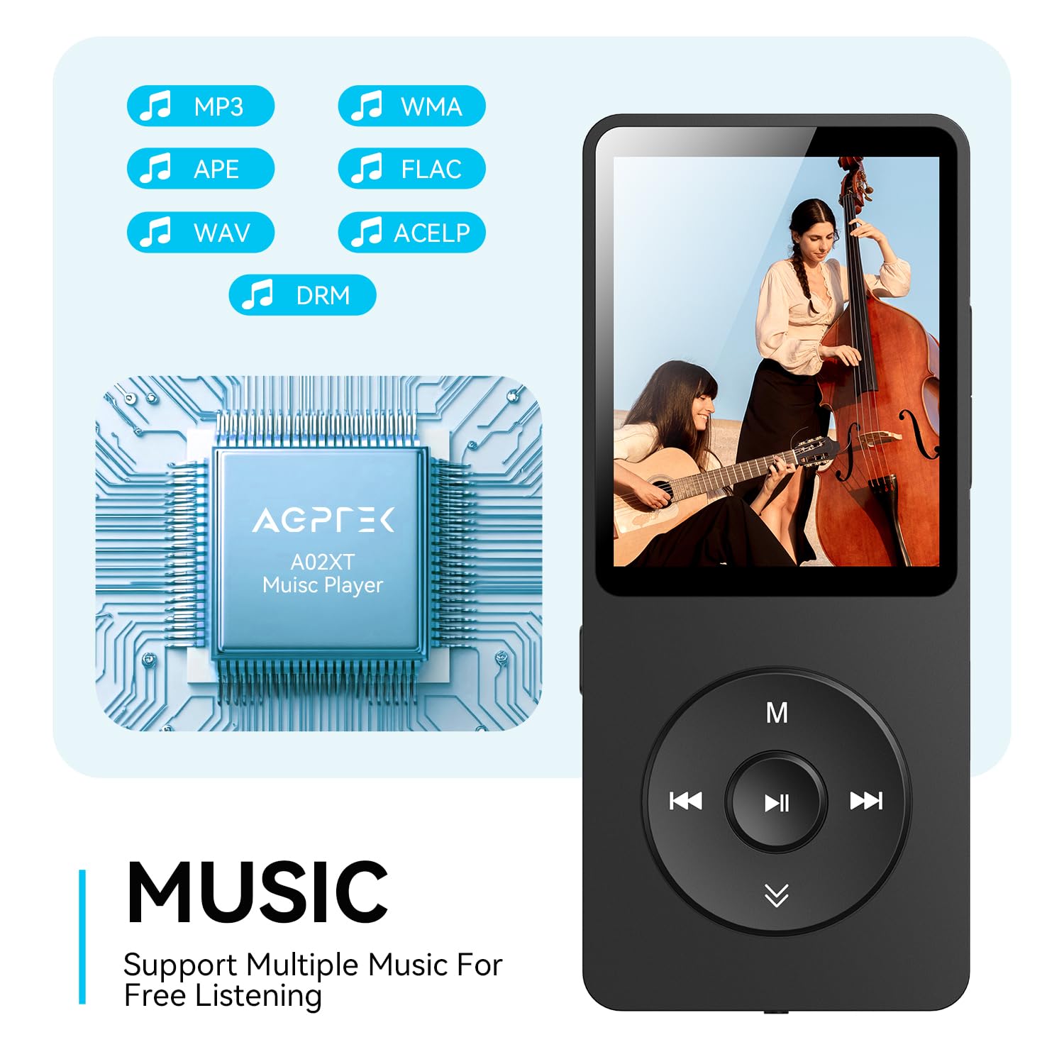 AGPTEK AGPTEK A02 Bluetooth MP3 Player 1.8 inch Screen Portable Music Player with Speaker FM Radio Voice Recorder 32GB Expandable to 128GB Black - View 5 of 9