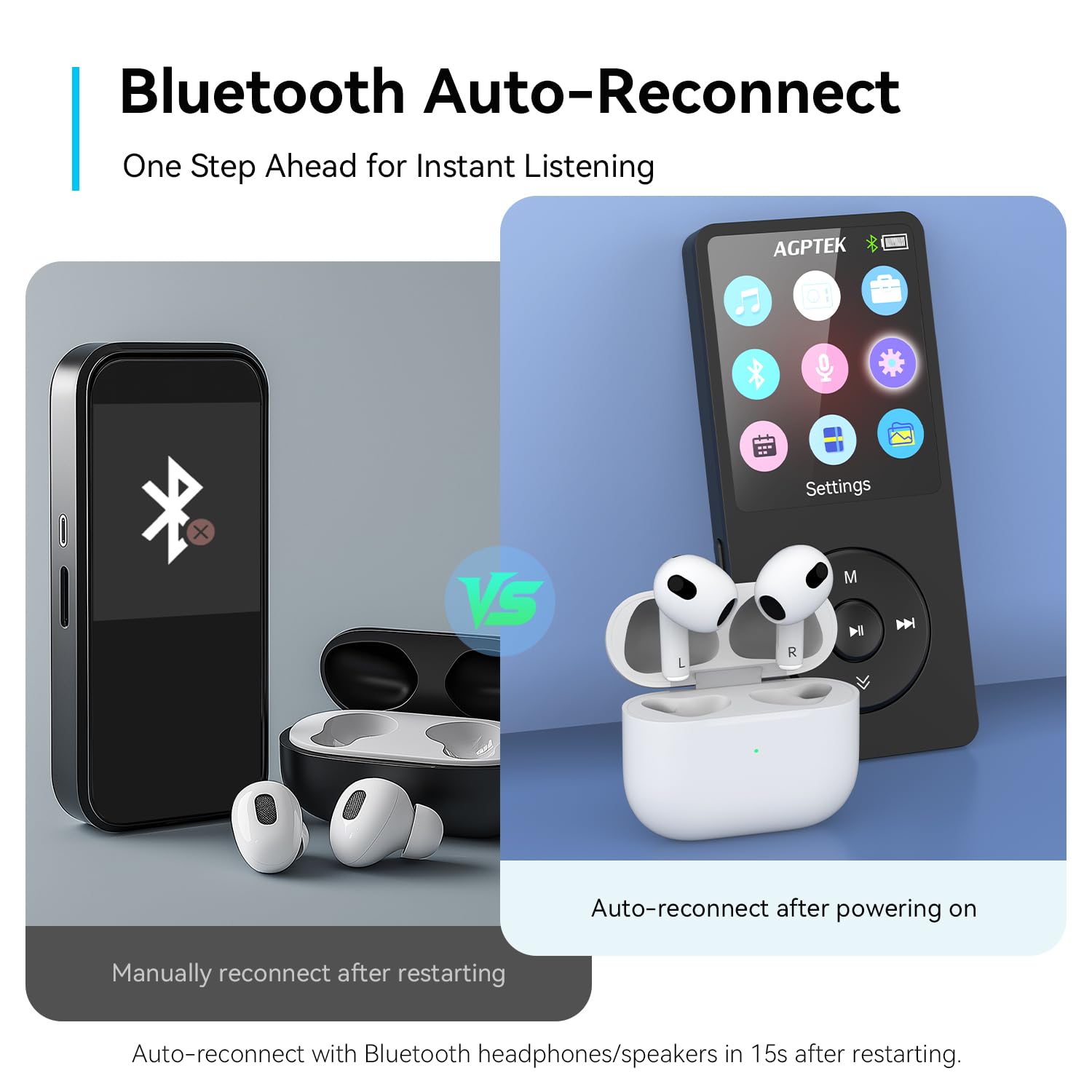 AGPTEK AGPTEK A02 Bluetooth MP3 Player 1.8 inch Screen Portable Music Player with Speaker FM Radio Voice Recorder 32GB Expandable to 128GB Black - View 8 of 9