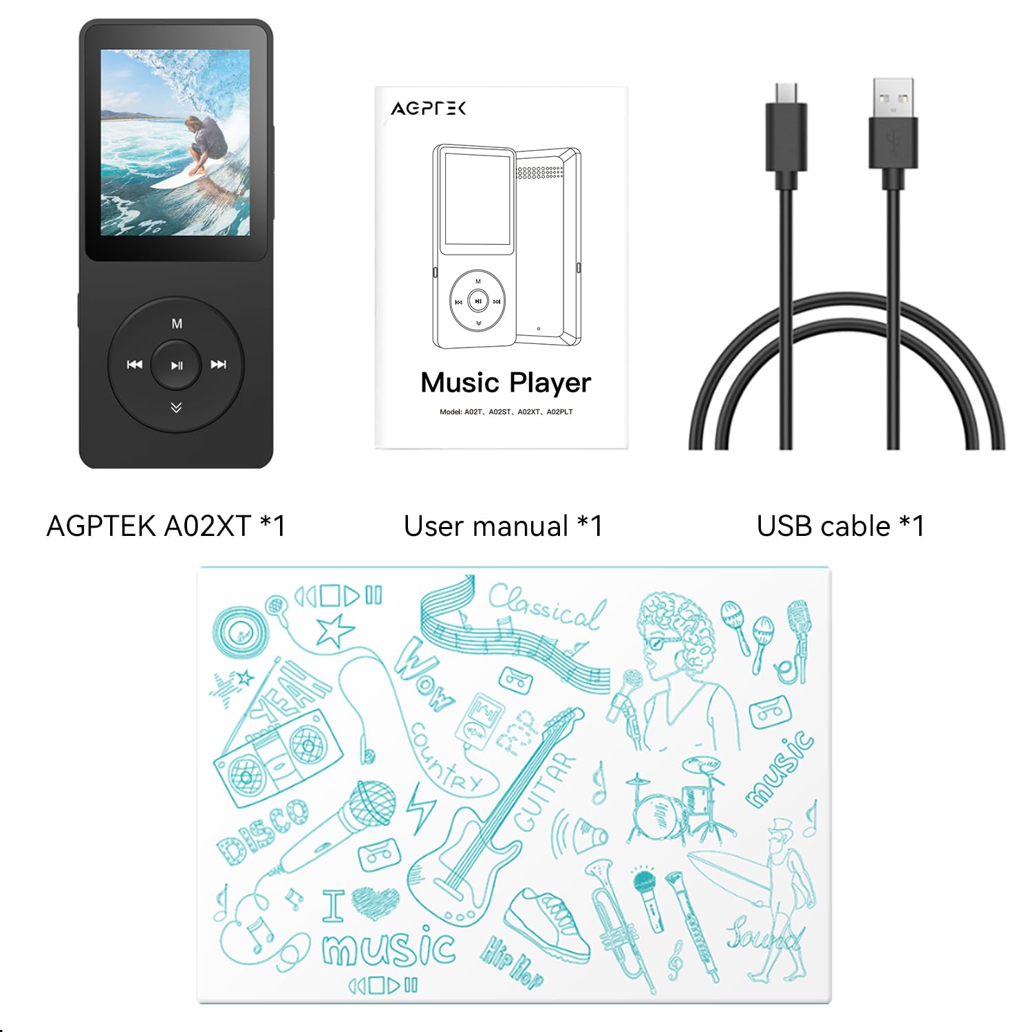 AGPTEK AGPTEK A02 Bluetooth MP3 Player 1.8 inch Screen Portable Music Player with Speaker FM Radio Voice Recorder 32GB Expandable to 128GB Black - View 9 of 9