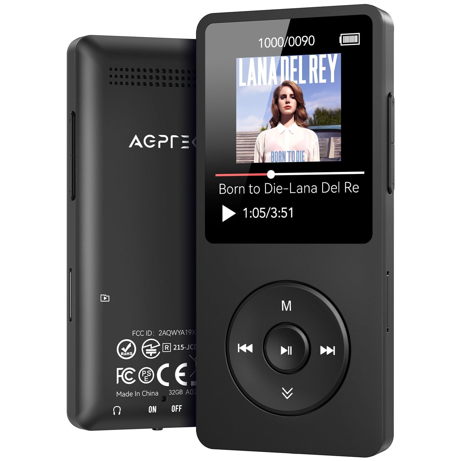 AGPTEK A02 Bluetooth MP3 Player 1.8 inch Screen Portable Music Player with Speaker FM Radio Voice Recorder 32GB Expandable to 128GB Black