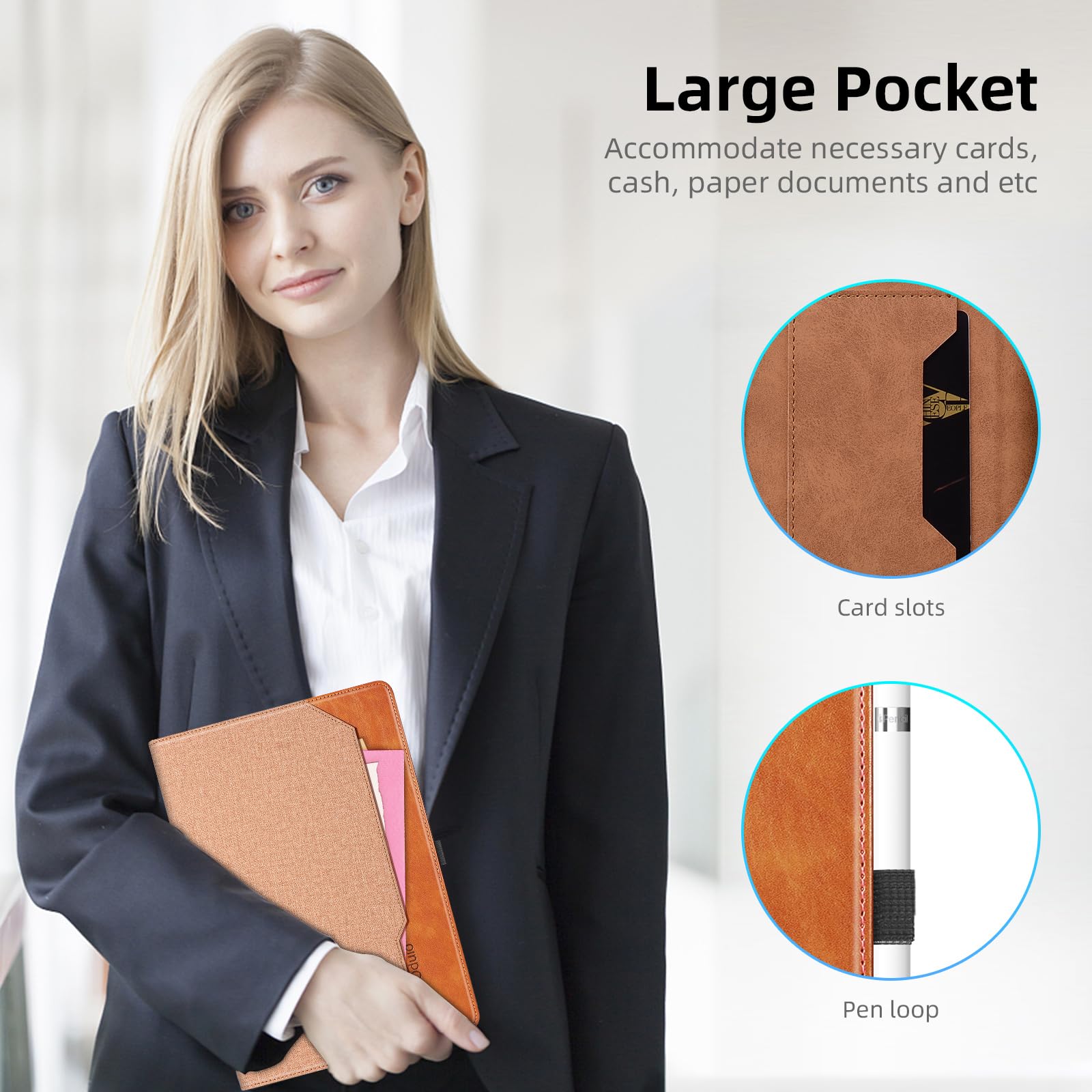 Oduio Samsung Galaxy Tab A9 Plus 11 Inch 2023 Case Business Folio Protective Cover with Pocket Multi-Angle Viewing Stand Brown - View 5 of 6