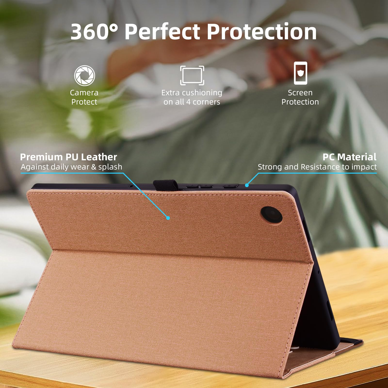 Oduio Samsung Galaxy Tab A9 Plus 11 Inch 2023 Case Business Folio Protective Cover with Pocket Multi-Angle Viewing Stand Brown - View 6 of 6