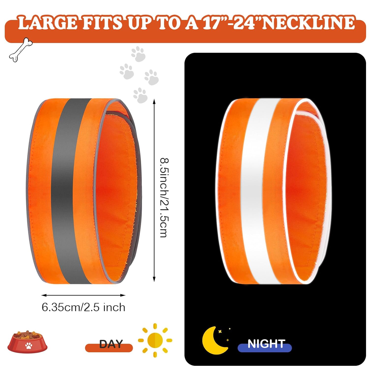 Paterr Paterr Reflective Dog Collar Set Adjustable High Visibility Collars with Quick Release for Small Medium Large Dogs Orange Fluorescent Green - View 3 of 7