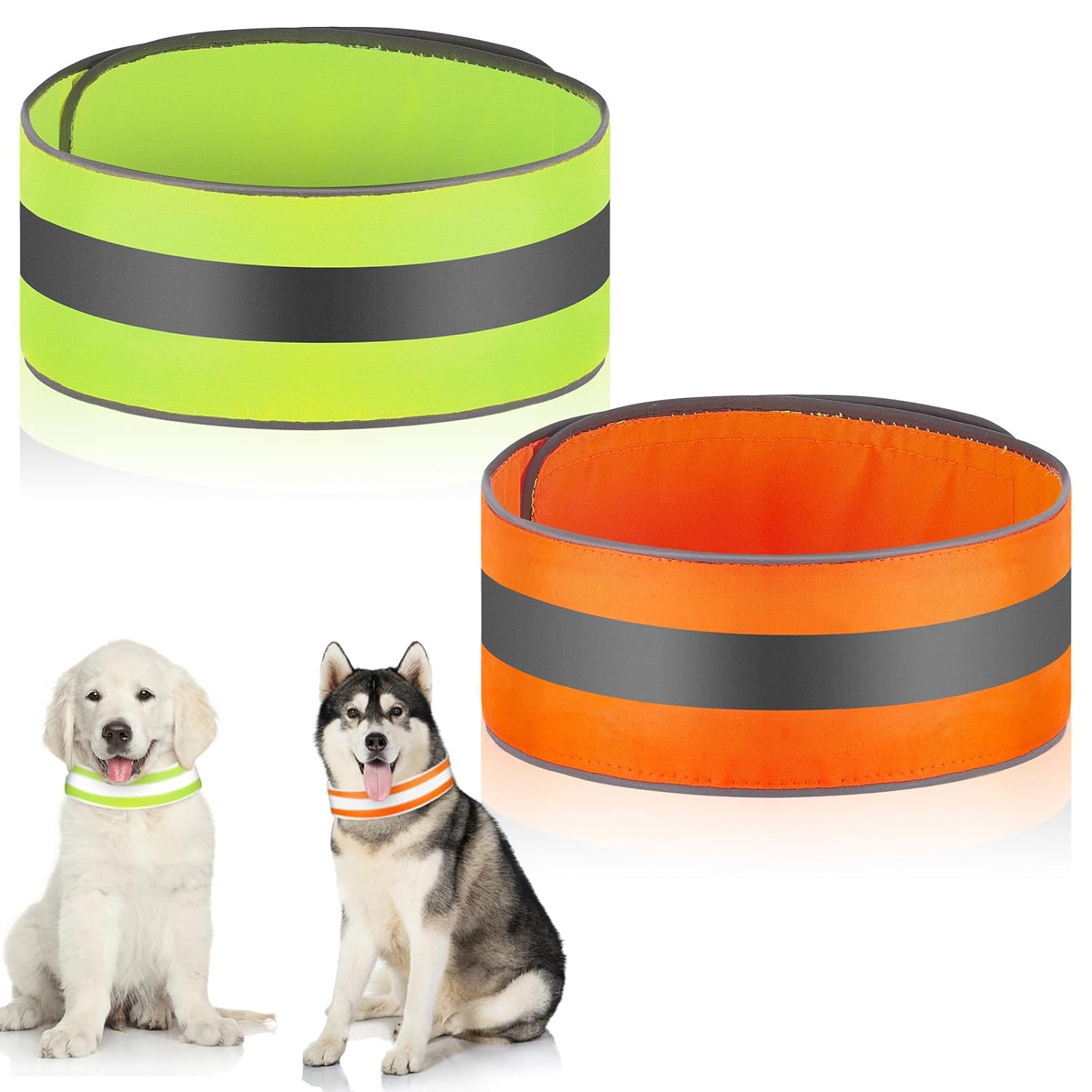 Paterr Paterr Reflective Dog Collar Set Adjustable High Visibility Collars with Quick Release for Small Medium Large Dogs Orange Fluorescent Green