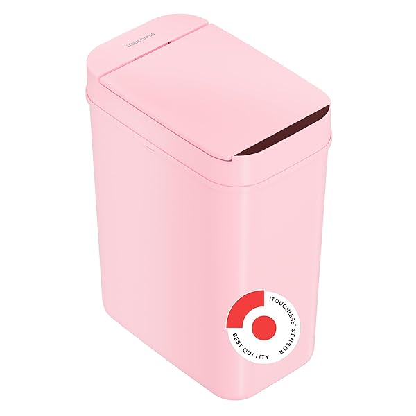 iTouchless iTouchless 3 Gallon Pink Bathroom Trash Can Supports Breast Cancer Research Slim Touchless Smart Waste Bin with Motion Lid