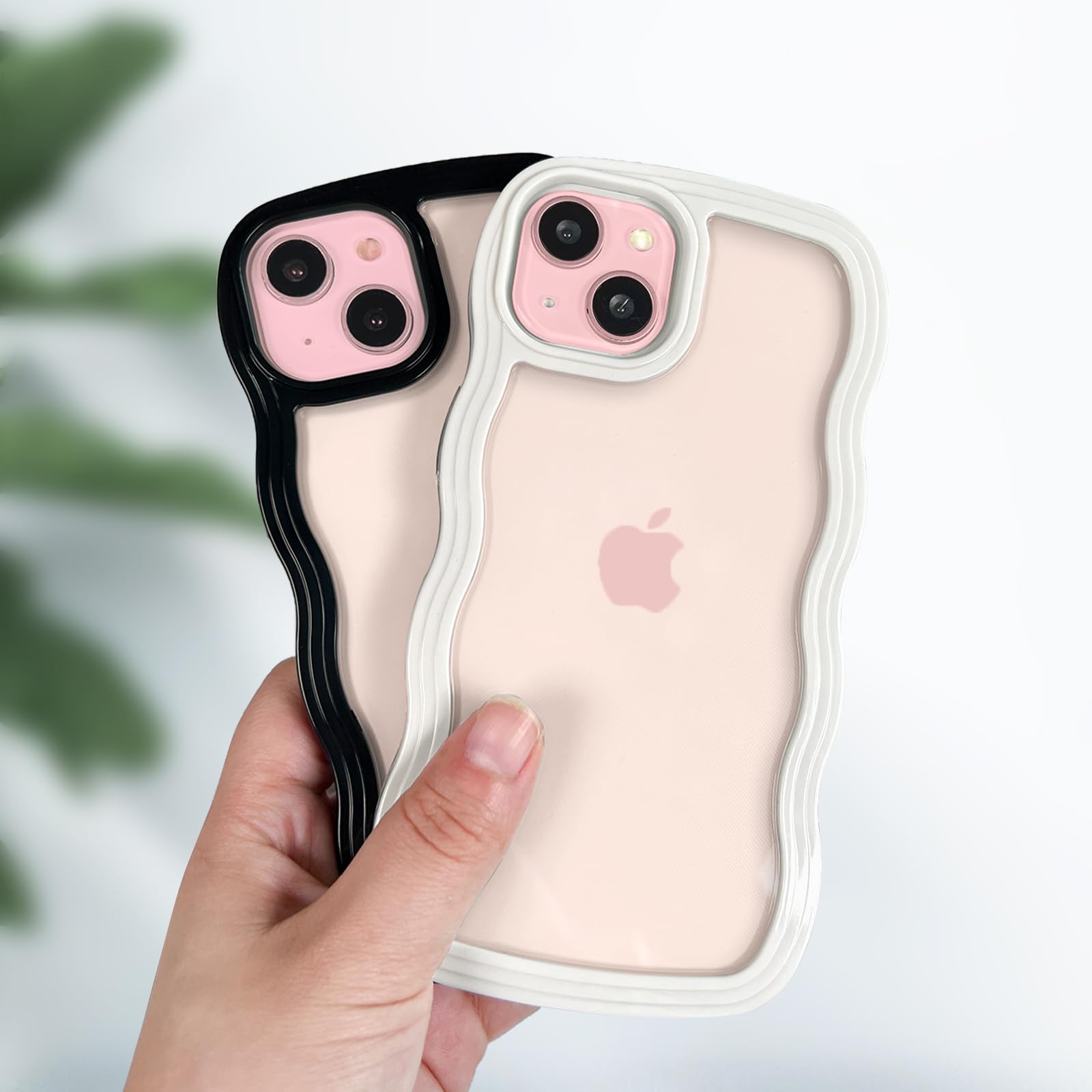 Anuck Anuck iPhone 15 Case Wavy Edge Clear Design Anti-Slip Shockproof Soft TPU Hard Bumper Protective Cover for Women Girls White - View 4 of 6