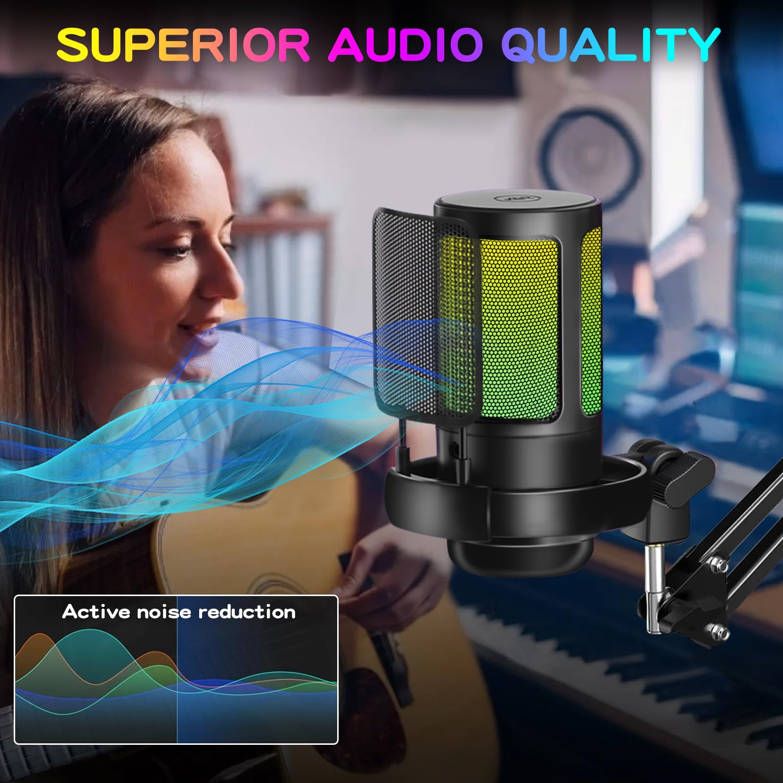 KingSom KingSom Gaming USB Microphone with Noise Cancellation Boom Arm for Streaming Podcasting and Recording on Discord and YouTube - View 5 of 7