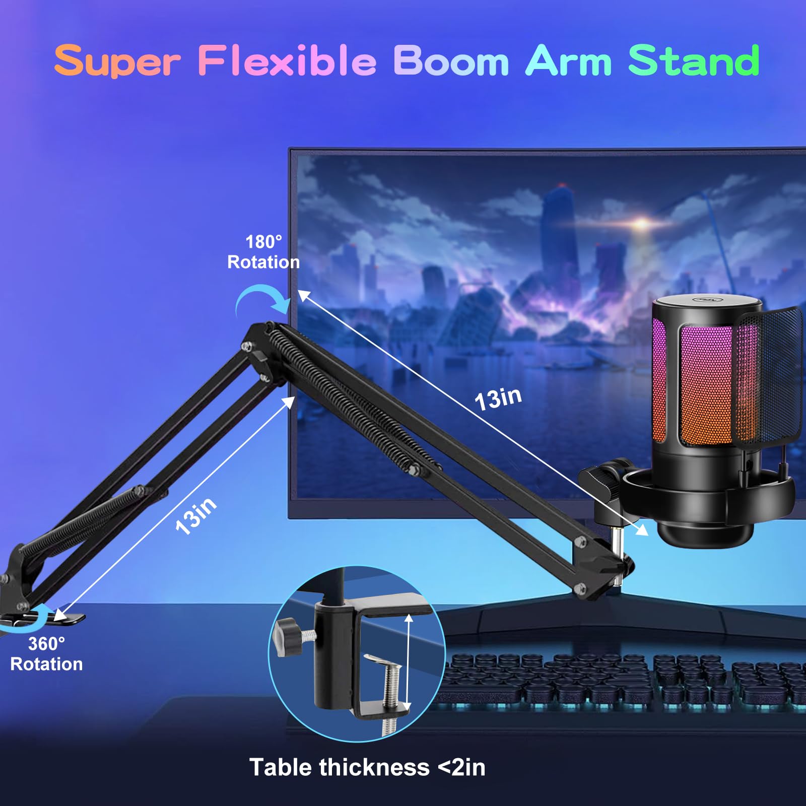 KingSom KingSom Gaming USB Microphone with Noise Cancellation Boom Arm for Streaming Podcasting and Recording on Discord and YouTube - View 6 of 7