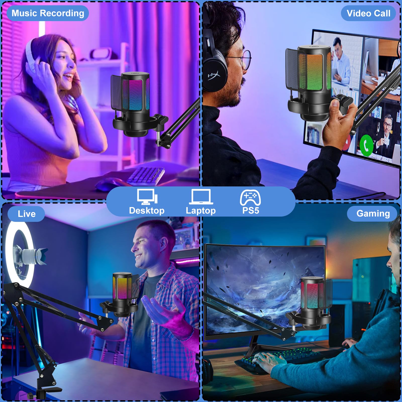 KingSom KingSom Gaming USB Microphone with Noise Cancellation Boom Arm for Streaming Podcasting and Recording on Discord and YouTube - View 7 of 7