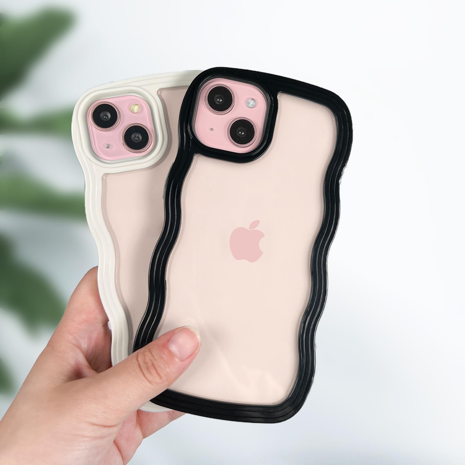 Anuck Anuck iPhone 15 Case Wavy Edge Clear Back Anti-Slip Grip Shockproof Soft TPU Hard Bumper Protective Cover for Women Girls Black - View 4 of 6