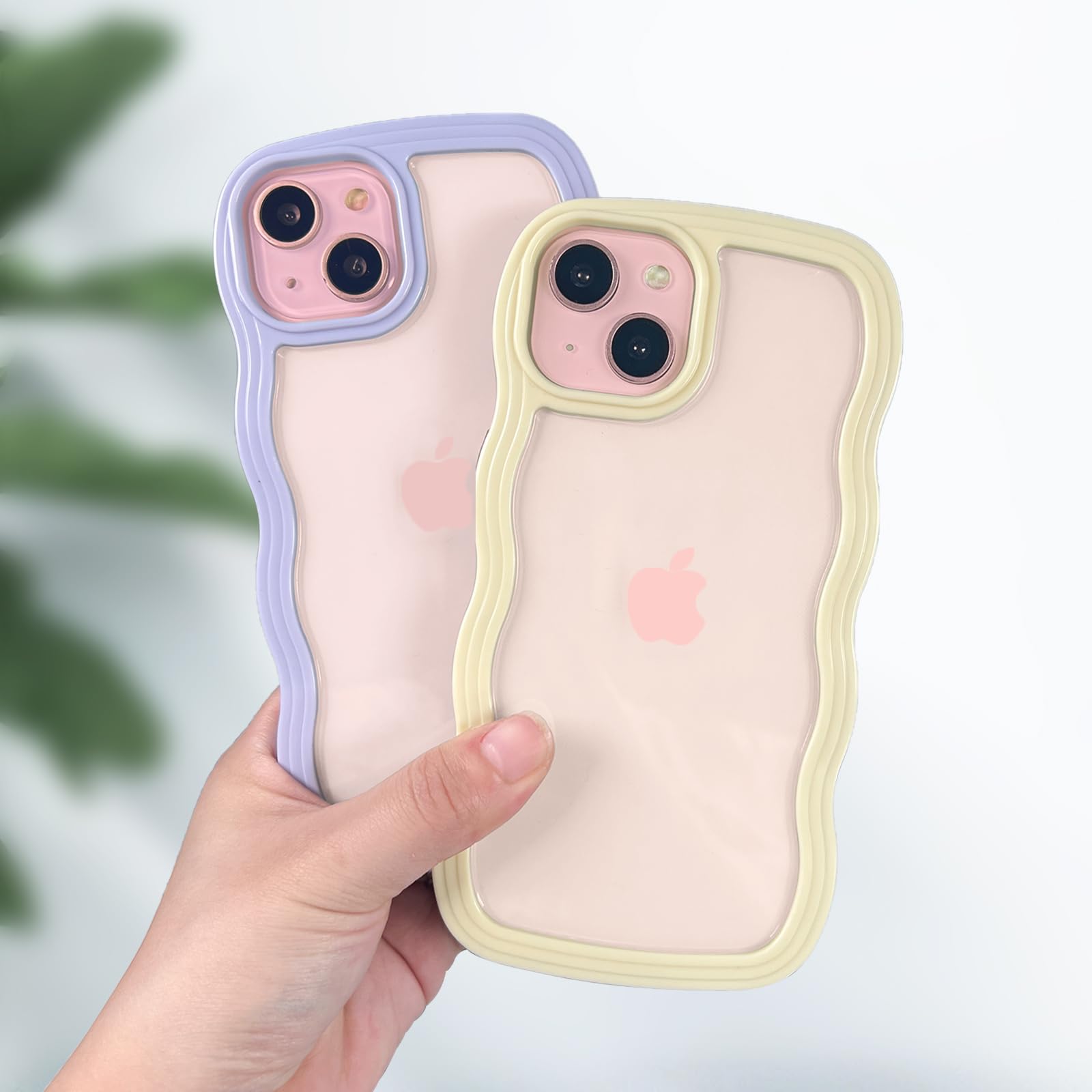 Anuck Anuck iPhone 15 Case Wavy Edge Clear Back Anti-Slip Grip Shockproof Soft TPU Hard Bumper Protective Cover for Women Girls Yellow - View 4 of 6