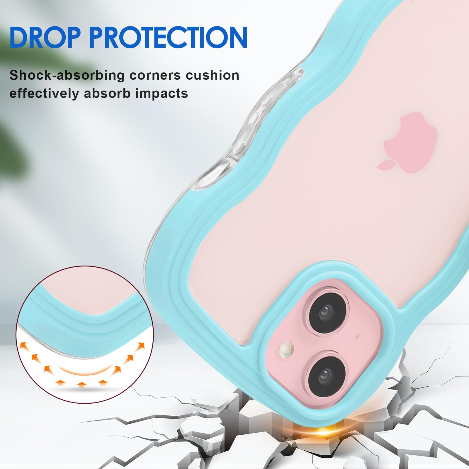 Anuck Anuck iPhone 15 Case Wavy Edge Clear Back Anti-Slip Grip Shockproof Soft TPU Hard Bumper Protective Cover for Women Girls Dark Blue - View 2 of 6