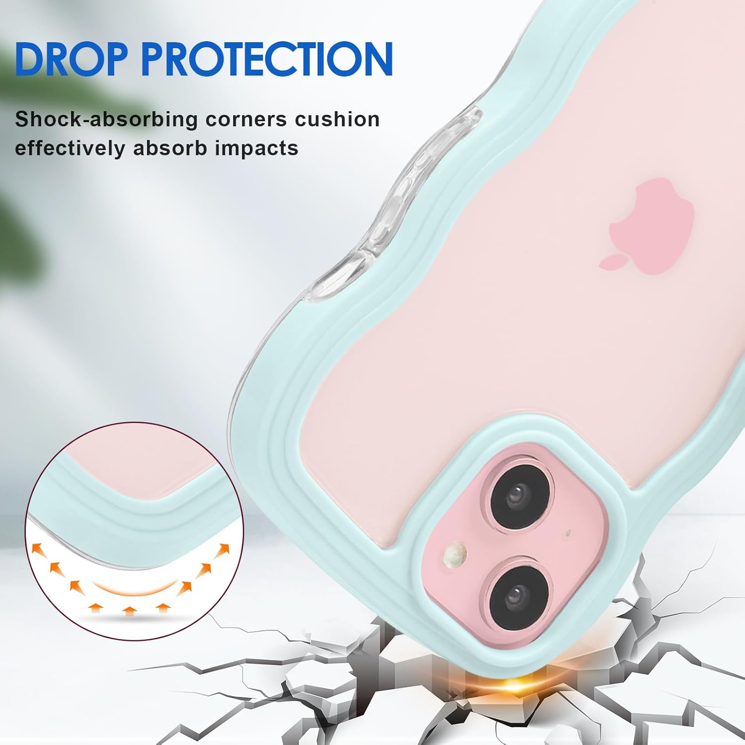 Anuck Anuck iPhone 15 Case Wavy Edge Clear Back Anti-Slip Grip Shockproof Soft TPU Hard Bumper Protective Cover for Women Girls Light Blue - View 2 of 9