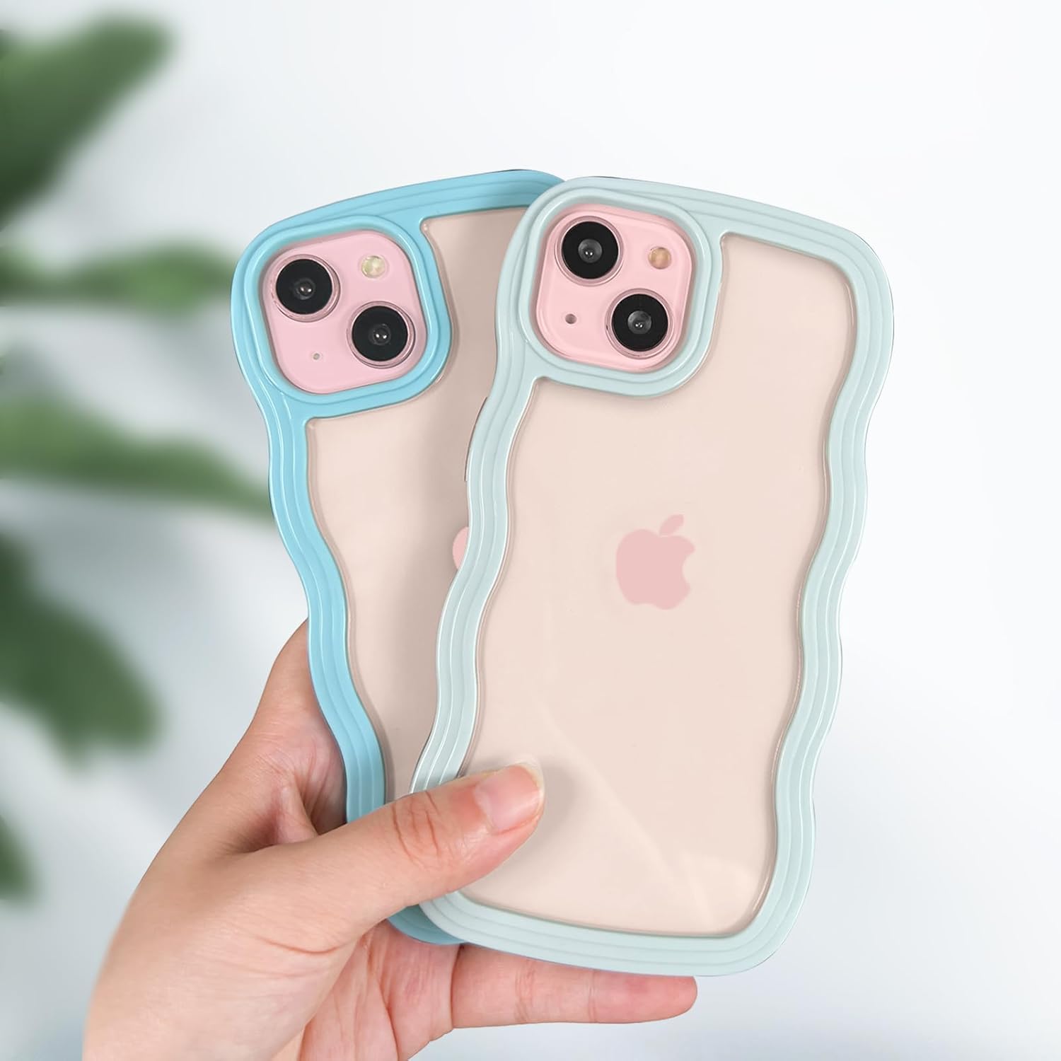 Anuck Anuck iPhone 15 Case Wavy Edge Clear Back Anti-Slip Grip Shockproof Soft TPU Hard Bumper Protective Cover for Women Girls Light Blue - View 4 of 9