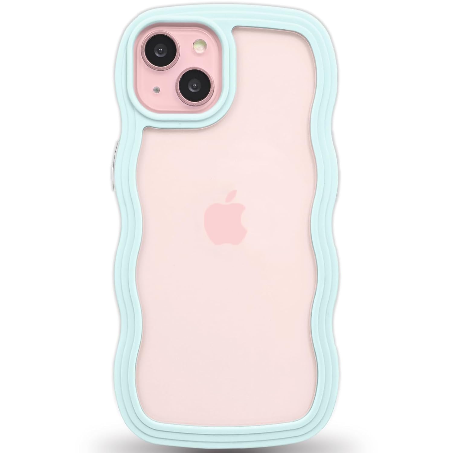 Anuck Anuck iPhone 15 Case Wavy Edge Clear Back Anti-Slip Grip Shockproof Soft TPU Hard Bumper Protective Cover for Women Girls Light Blue