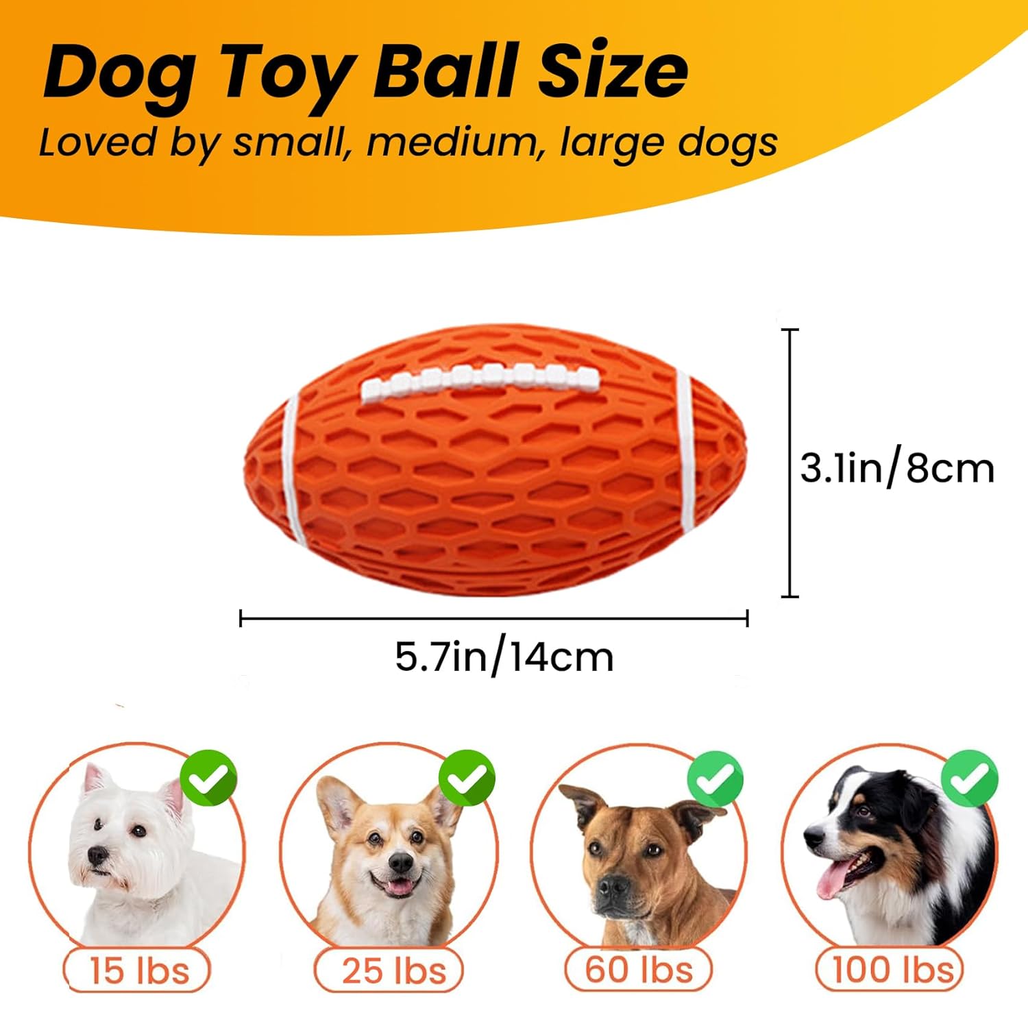Petinstinct Petinstinct Squeaky Dog Football Toy Durable Rubber Ball for Aggressive Chewers Interactive Fetch Toy for Medium Large Dogs Orange - View 2 of 9