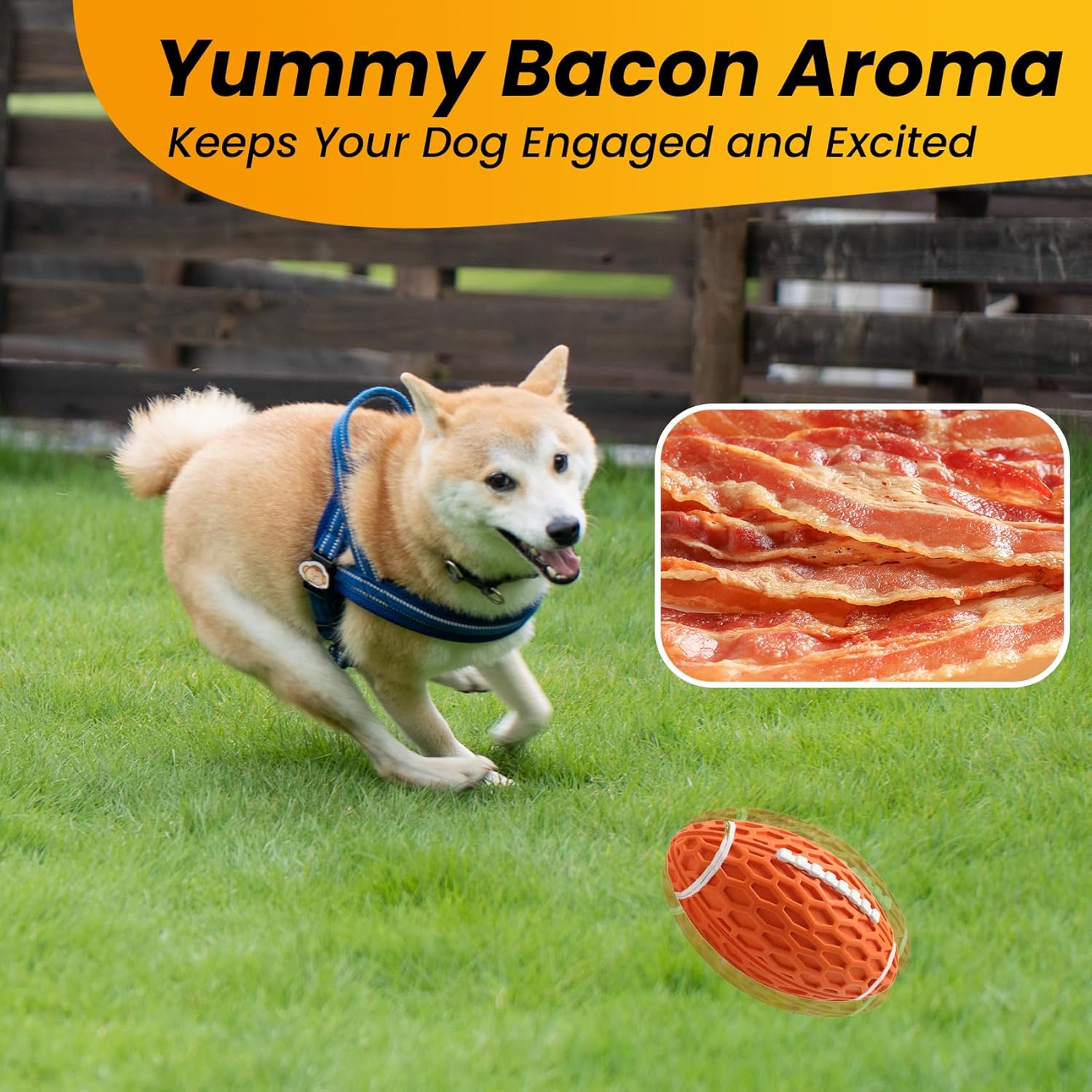 Petinstinct Petinstinct Squeaky Dog Football Toy Durable Rubber Ball for Aggressive Chewers Interactive Fetch Toy for Medium Large Dogs Orange - View 5 of 9