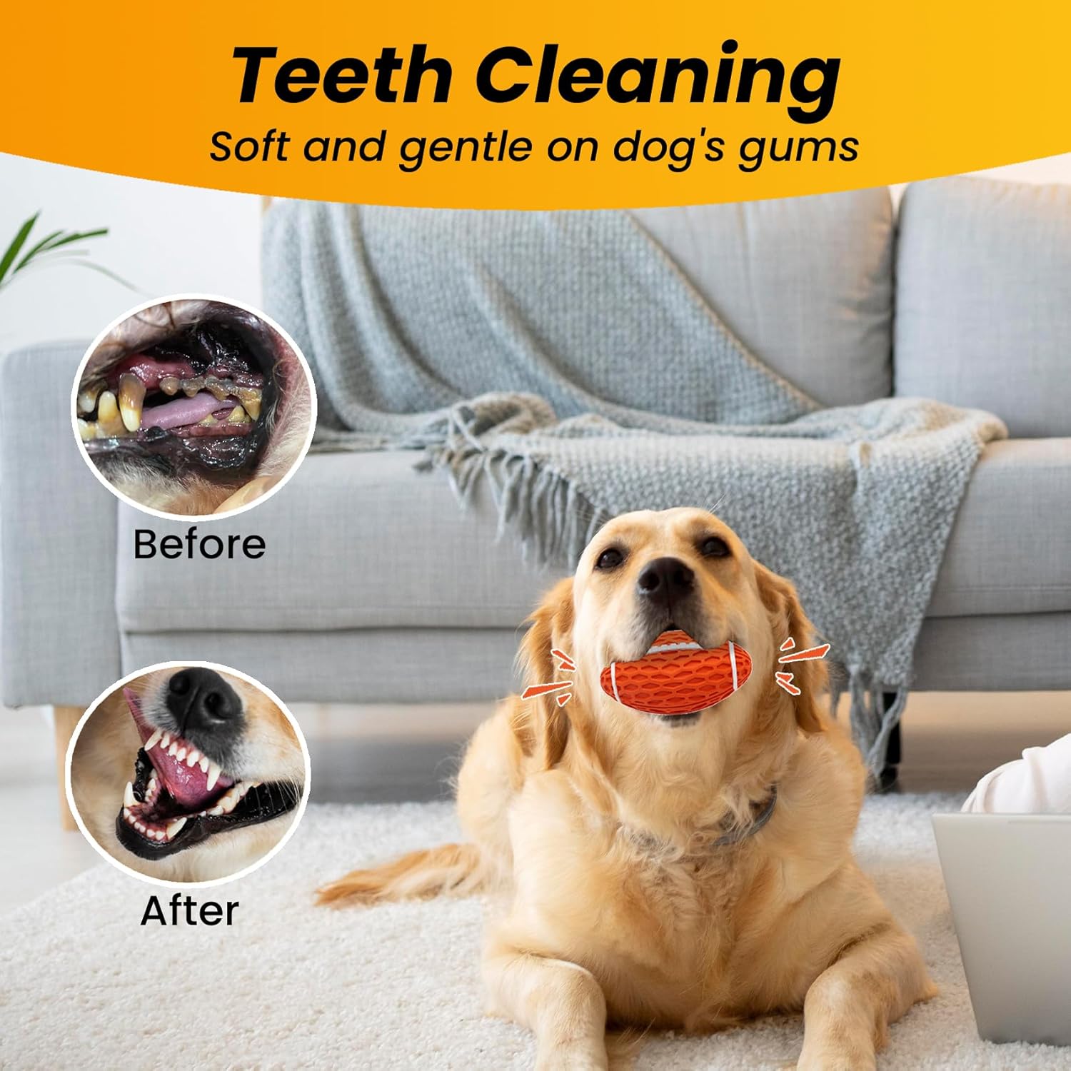 Petinstinct Petinstinct Squeaky Dog Football Toy Durable Rubber Ball for Aggressive Chewers Interactive Fetch Toy for Medium Large Dogs Orange - View 6 of 9