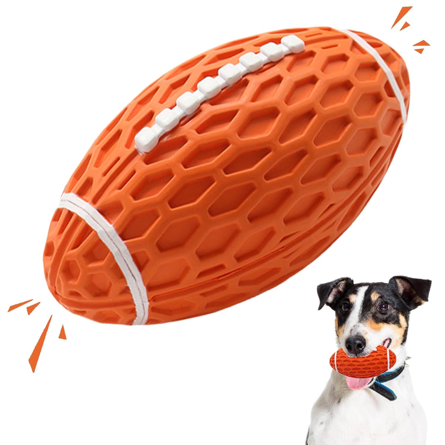 Petinstinct Petinstinct Squeaky Dog Football Toy Durable Rubber Ball for Aggressive Chewers Interactive Fetch Toy for Medium Large Dogs Orange