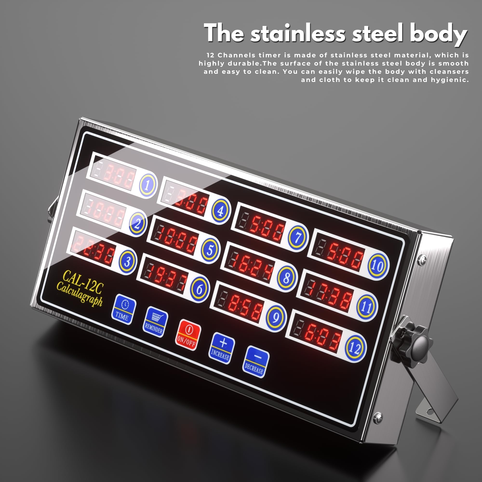 KZU Professional LED Digital Commercial Kitchen Timer 12 Channels Heavy Duty Waterproof with Loud Alarm and Memory Function - View 5 of 6