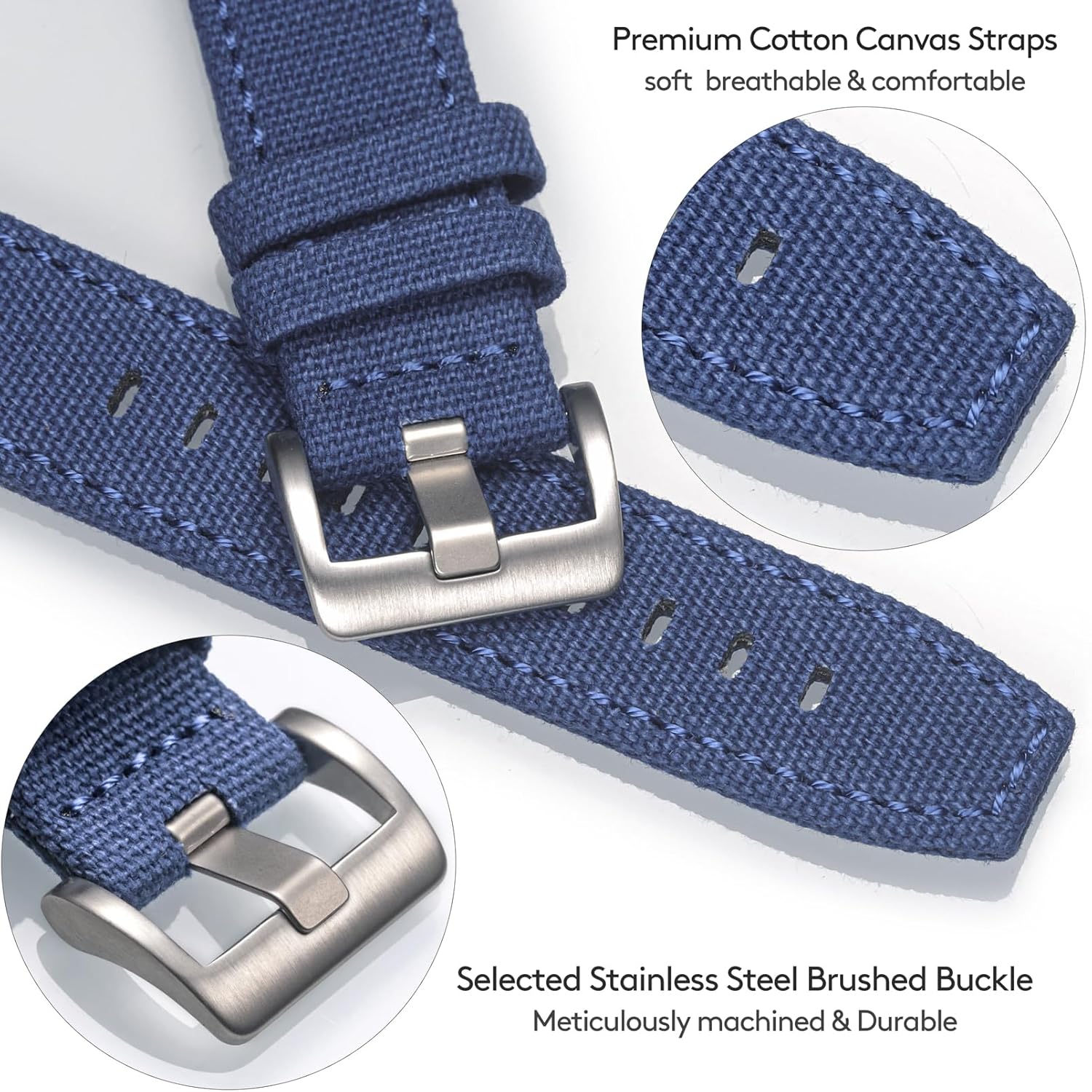 hemsut h Hemsut Canvas Quick Release Watch Band Replacement Straps for Men Women 18mm 20mm 22mm 24mm - View 5 of 7