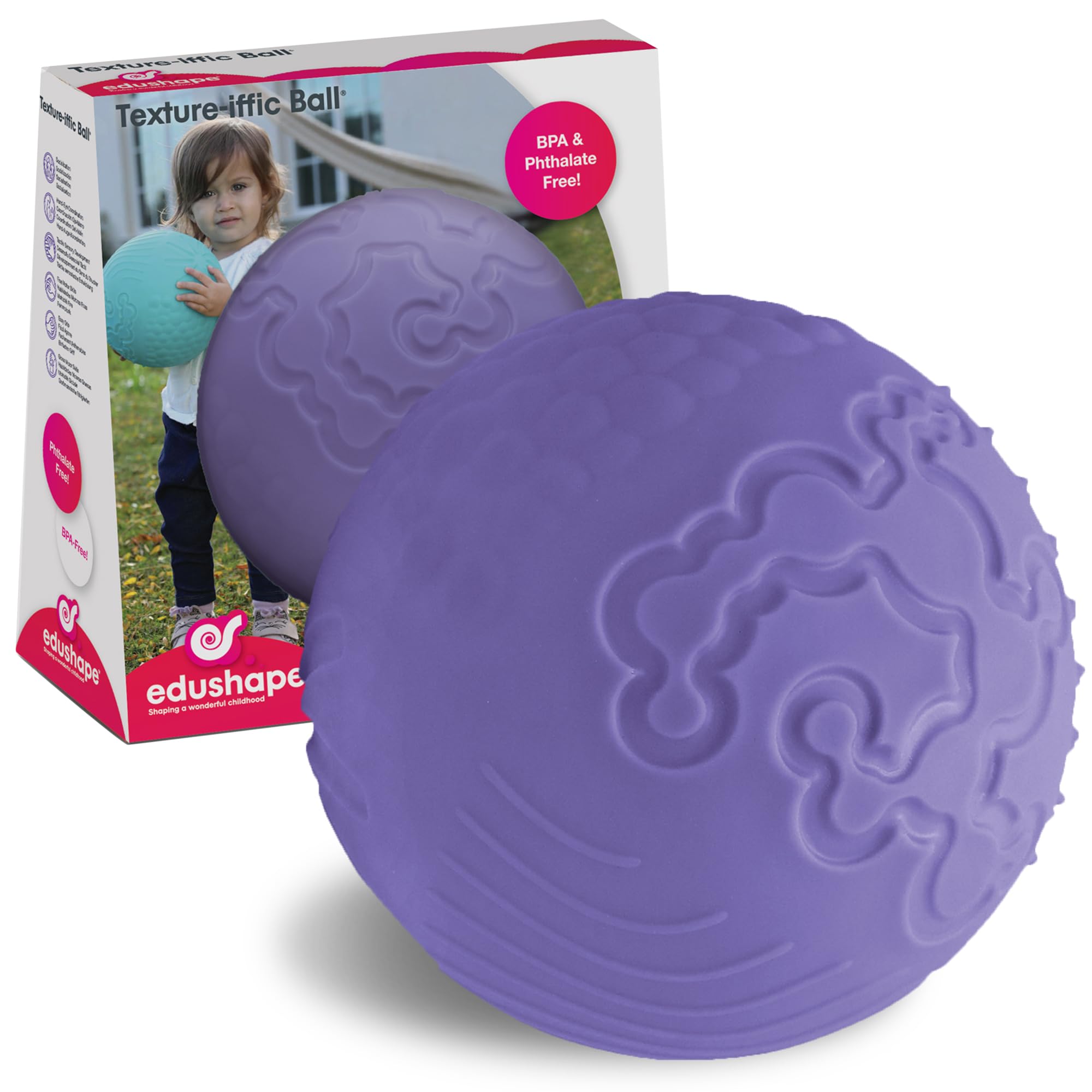 Edushape Edushape Texture-iffic Sensory Ball 7 Inch Purple Baby Ball for Gross Motor Skills Development with 8 Tactile Patterns - View 2 of 6