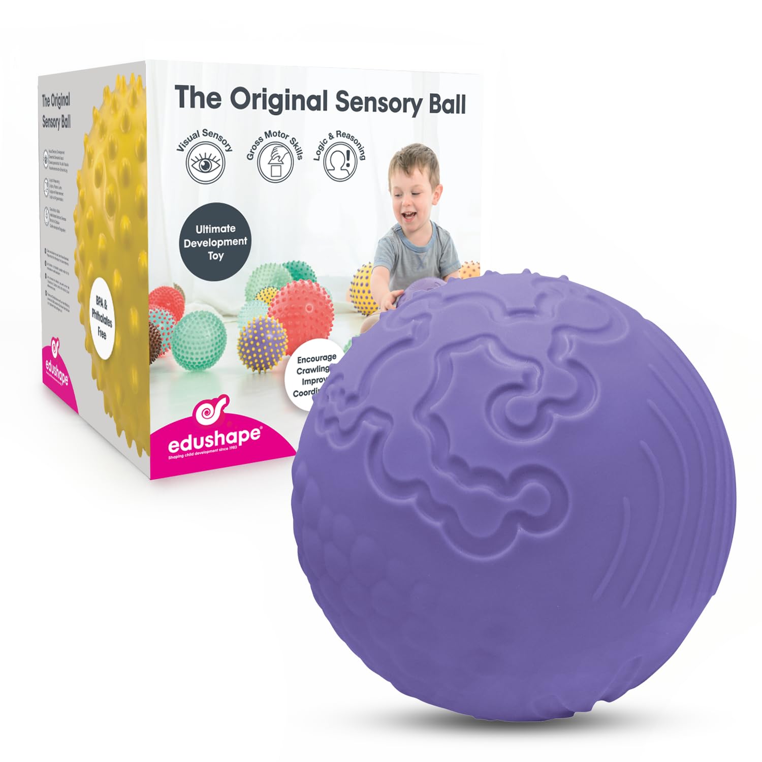Edushape Edushape Texture-iffic Sensory Ball 7 Inch Purple Baby Ball for Gross Motor Skills Development with 8 Tactile Patterns